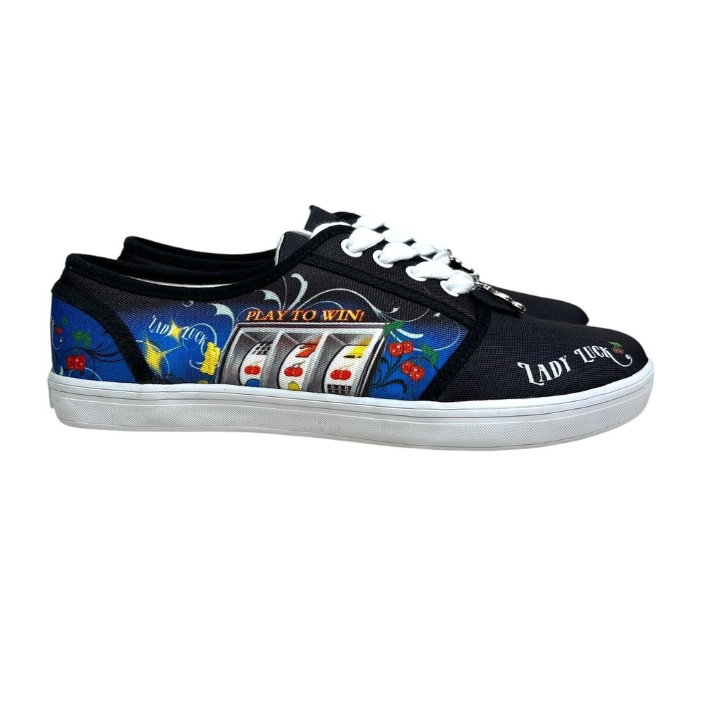 Bradford Exchange Sneakers Lady Luck Wearable Art Lace Up Black Blue Women Sz 6
